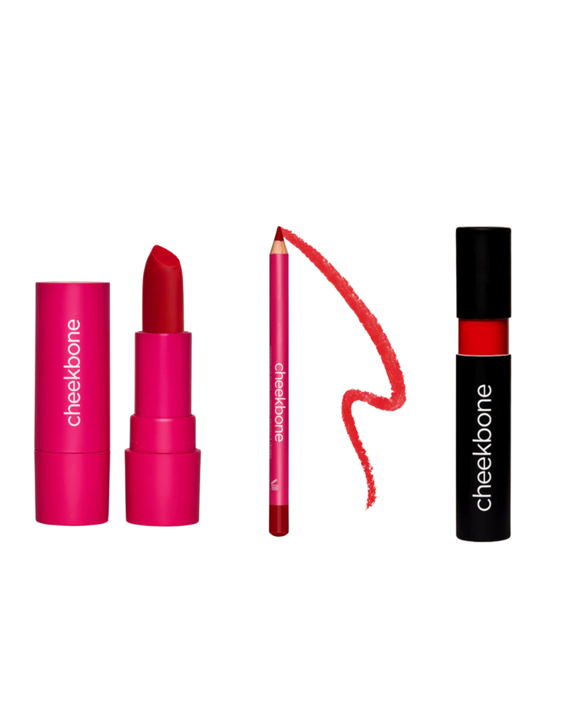 Our Aki Lipstick, True Red Lip Pencil and Warrior Liquid Lipstick in Autumn